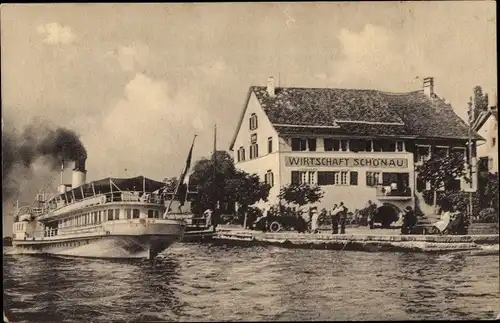 Ak Erlenbach am Main in Unterfranken, Restaurant Schönau, Wirtschaft, Dampfer