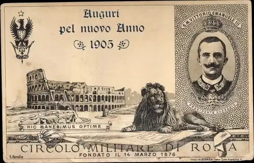 Künstler Ak Roma Rom Lazio, Circolo Militaire, SM Vittorio Emanuele III, Colosseo