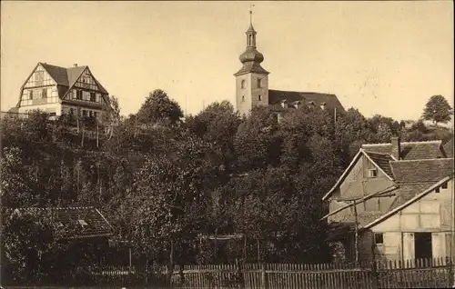 Ak Möbisburg Rhoda Erfurt in Thüringen, Kirche und Pfarrhaus