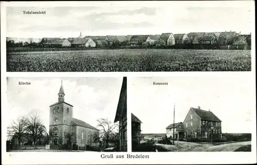 Ak Bredelem Langelsheim Harz, Totale, Kirche, Konsum