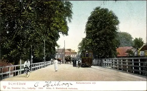 Ak Schiedam Südholland Niederlande, Rotterdamsche dijk, Tram