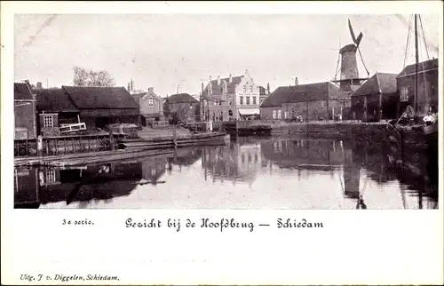 Ak Schiedam Südholland Niederlande, Gezicht bij de Hoofdbrug, Molen