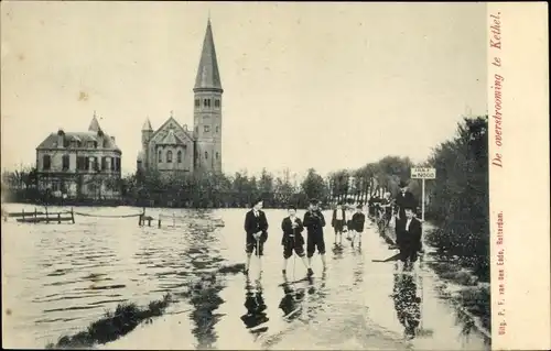 Ak Kethel Schiedam Südholland, de overstrooming, überschwemmte Straßen, Kirche, Kinder