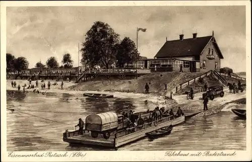 Ak Pretzsch an der Elbe Bad Schmiedeberg, Fährhaus, Fähre, Badestrand