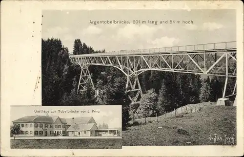 Ak Grünenbach in Schwaben, Argentobelbrücke, Gasthaus zur Tobelbrücke