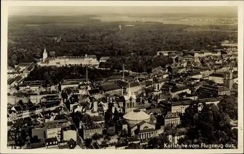 Ak Karlsruhe am Rhein, Totalansicht der Ortschaft, Fliegeraufnahme