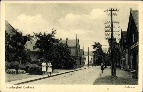 Ak Burhave Butjadingen Wesermarsch, Dorfstraße, Straßenpartie, Telefonmast