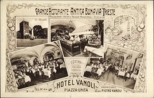 Ak Triest Trieste Friuli Venezia Giulia, Grande Ristorante Antica Bonavia, Hotel Vanoli,Piazza Unita