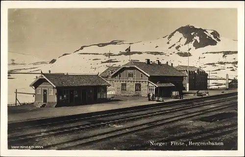 Ak Finse Norwegen, Bergensbanen, Bahnhof, Gleisseite