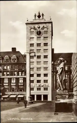 Ak Leipzig Sachsen, Hochhaus, Denkmal, Café Corso, Musikhaus Jul. Heinr. Zimmermann