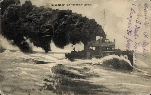 Ak Deutsches Kriegsschiff, Torpedoboot mit Volldampf voraus, Kaiserliche Marine