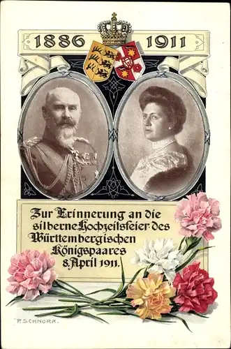 Ganzsachen Ak König Wilhelm II. von Württemberg, Marie zu Waldeck und Pyrmont, Silberhochzeit 1911