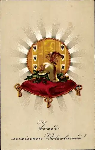 Ak Treu meinem Vaterland, Helm auf einem roten Kissen