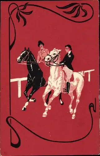 Ak Mann und Frau auf Pferden, Reiter