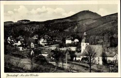 Ak Jonsdorf in Sachsen, An der Kirche, Teilansicht