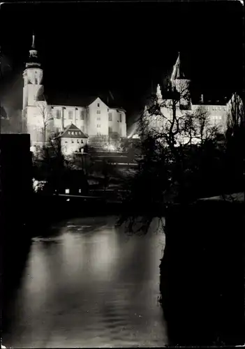 Ak Schwarzenberg im Erzgebirge Sachsen, Stadtansicht, Nacht