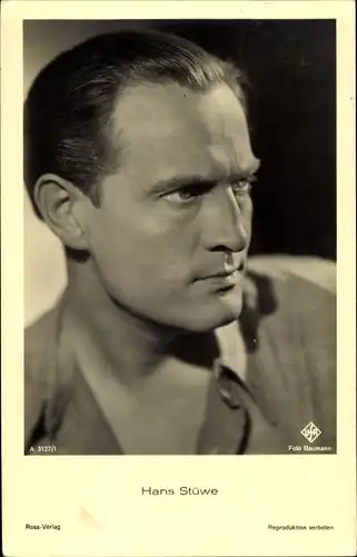 Ak Schauspieler Hans Stüwe, Portrait, Ufa Film, Ross Verlag A 3127 1