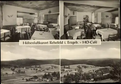 Ak Rehefeld Zaunhaus Altenberg im Erzgebirge, HO-Cafe, Inneres, Panorama