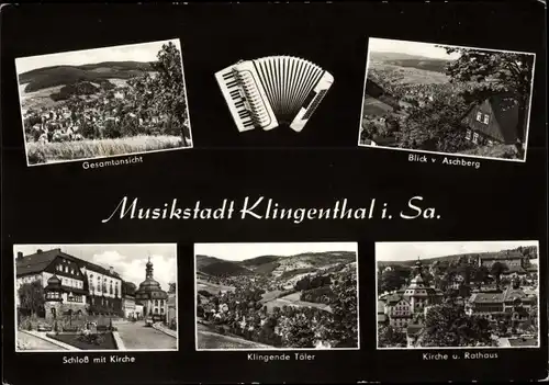 Ak Klingenthal im Vogtland Sachsen, Schloss mit Kirche, Rathaus, Klingende Täler, Panorama