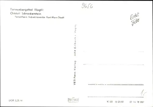 Ak Schneckenstein Tannenbergsthal im Vogtland, Ferienheim Industriewerke Karl Marx Stadt, Winter