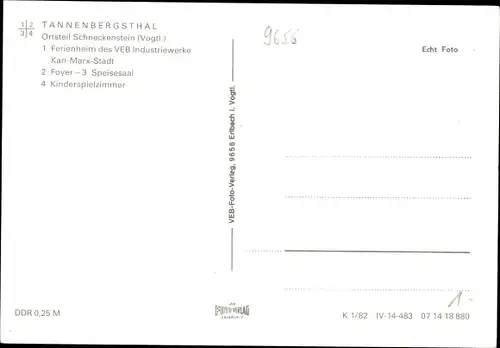 Ak Schneckenstein Tannenbergsthal im Vogtland, Ferienheim VEB Industriewerke Karl Marx Stadt