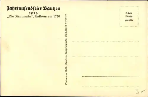 Ak Bautzen in der Lausitz, Jahrhundertfeier 1933, Stadtwache, Uniform um 1750, Trommel, Wachhaus