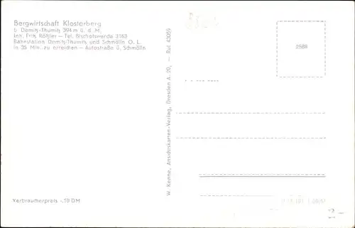 Ak Demitz Thumitz Oberlausitz Sachsen, Bergwirtschaft Klosterberg, Inh. Fritz Rößler