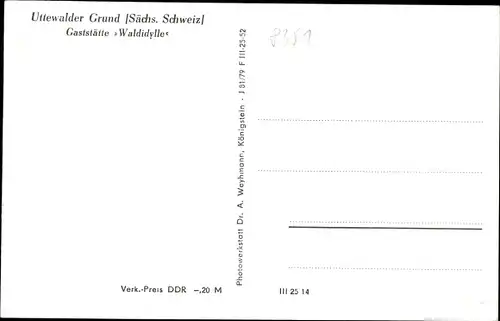 Ak Lohmen Sächsische Schweiz, Uttewalder Grund, Gaststätte Waldidylle