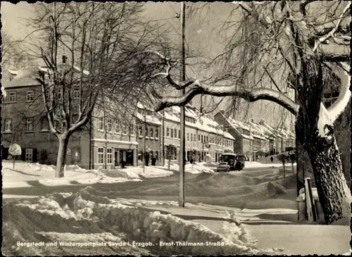 Ak Sayda im Erzgebirge, Ernst-Thälmann-Straße, Winter, Schnee