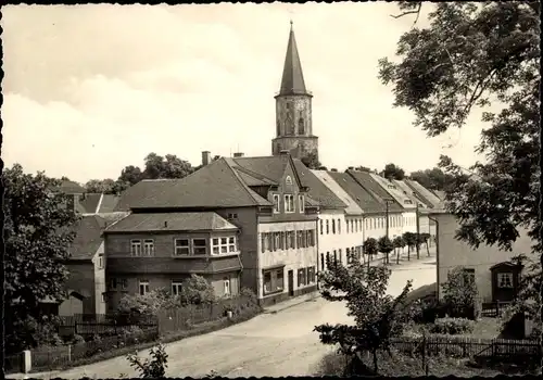 Ak Sayda im Erzgebirge, Straßenansicht, Kirche