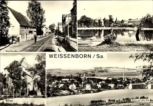 Ak Weißenborn im Erzgebirge, Dorfstraße, Sommerbad, Schloss, Ortsansicht
