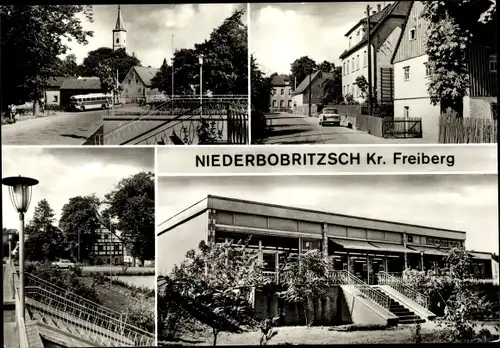 Ak Niederbobritzsch Bobritzsch im Erzgebirge, Teilansichten, Straßenpartie, Kirche