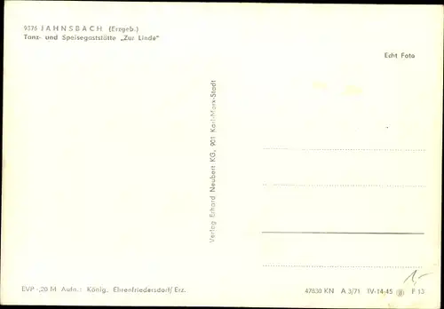 Ak Jahnsbach Thum im Erzgebirge, Tanz- und Speisegaststätte Zur Linde, Speisesaal