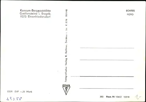 Ak Ehrenfriedersdorf im Erzgebirge, Konsum-Berggaststätte Greifensteine, Speisesaal