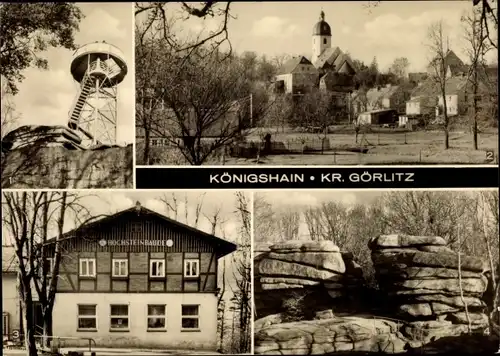 Ak Königshain in der Oberlausitz, Hochstein Baude, Granitfelsen, Aussichtsturm