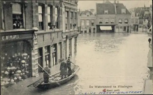 Ak Vlissingen Zeeland Niederlande, De Watersnood, überschwemmte Stadt, Ruderboot