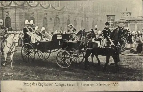 Ak Berlin, Einzug des Englischen Königspaares 1909, King Edward VII. von England, Kaiser Wilhelm II.