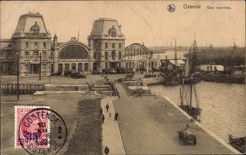 Ak Oostende Ostende Westflandern, Gare maritime