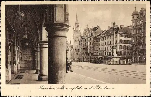 Ak München, Marienplatz mit Petersturm
