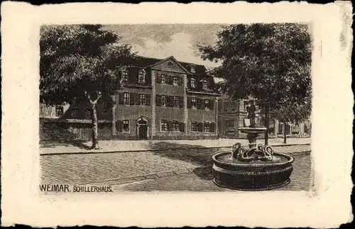 Künstler Ak Weimar in Thüringen, Schillerhaus, Brunnen