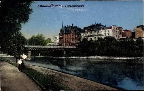 Ak Saarbrücken im Saarland, Luisenbrücke, Fluss
