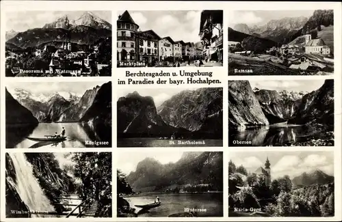 Ak Berchtesgaden in Oberbayern, Königsee, St. Bartholomä, Obersee, Ramsau, Wimbachklamm