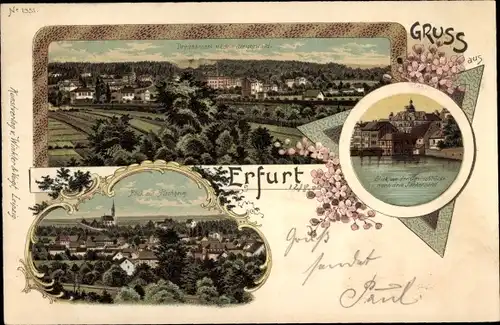 Litho Erfurt in Thüringen, Dreienbrunnen mit Steigerwald, Hochheim, Junkersand