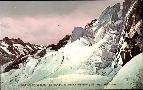 Ak Kanton Bern, Jungfrau, Jungfraubahn, Ausgang v. d. Station Eismeer zum Gletscher