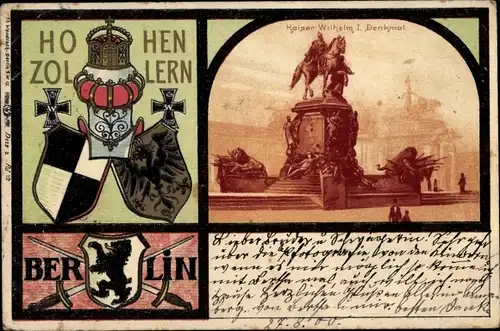 Wappen Künstler Litho Berlin Mitte, Kaiser Wilhelm I. Denkmal, Hohenzollern
