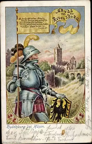 Wappen Künstler Ak Techow, Carl, Bad Kösen Naumburg an der Saale, Rudelsburg, Ritter