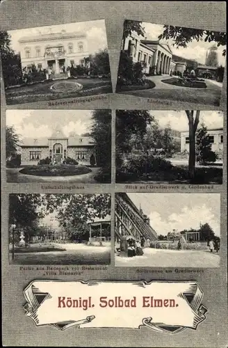 Ak Bad Elmen Salzelmen Schönebeck an der Elbe, Badepark vor Restaurant Villa Bismarck