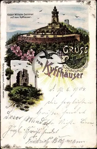 Litho Steinthaleben Kyffhäuserland in Thüringen, Kyffhäuser, Kaiser Wilhelm Denkmal