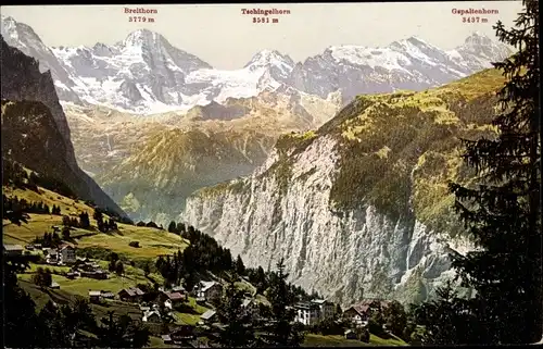 Ak Wengen Kanton Bern, Panorama, Breithorn, Tschingelhorn, Gspaltenhorn