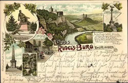 Litho Saaleck Bad Kösen Naumburg an der Saale, Bismarck Denkmal, Dekmal d. gefallenen Corp Studenten